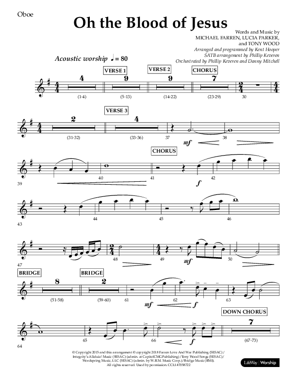 Oh The Blood Of Jesus (Choral Anthem SATB) Oboe (Lifeway Choral / Arr. Kent Hooper / Arr. Phillip Keveren)