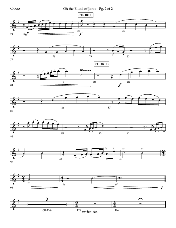 Oh The Blood Of Jesus (Choral Anthem SATB) Oboe (Lifeway Choral / Arr. Kent Hooper / Arr. Phillip Keveren)