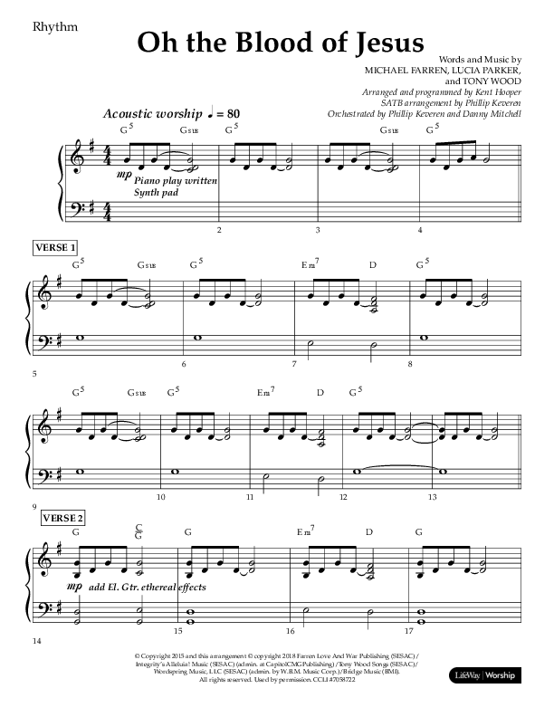 Oh The Blood Of Jesus (Choral Anthem SATB) Rhythm Chart (Lifeway Choral / Arr. Kent Hooper / Arr. Philip Keveren)