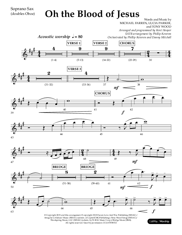 Oh The Blood Of Jesus (Choral Anthem SATB) Soprano Sax (Lifeway Choral / Arr. Kent Hooper / Arr. Philip Keveren)