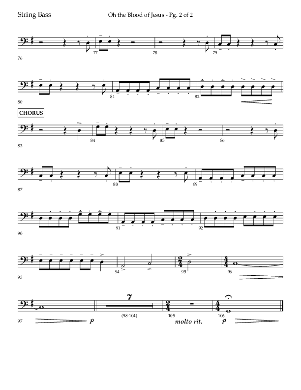 Oh The Blood Of Jesus (Choral Anthem SATB) String Bass (Lifeway Choral / Arr. Kent Hooper / Arr. Philip Keveren)