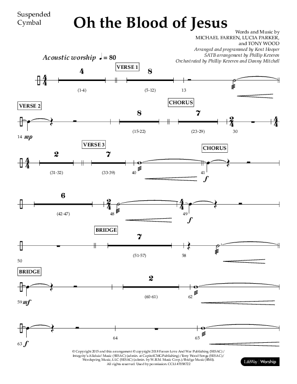 Oh The Blood Of Jesus (Choral Anthem SATB) Suspended Cymbal (Lifeway Choral / Arr. Kent Hooper / Arr. Phillip Keveren)