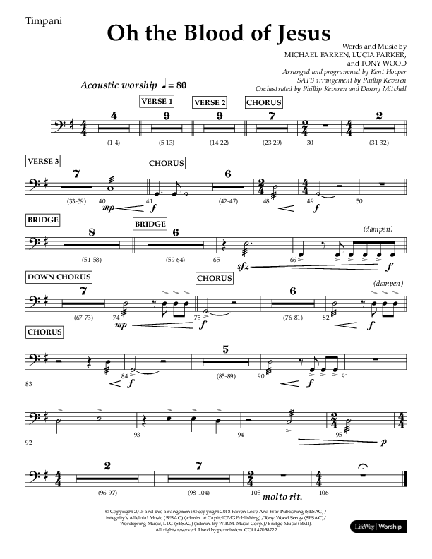 Oh The Blood Of Jesus (Choral Anthem SATB) Timpani (Lifeway Choral / Arr. Kent Hooper / Arr. Phillip Keveren)