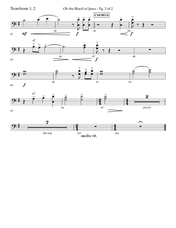 Oh The Blood Of Jesus (Choral Anthem SATB) Trombone 1/2 (Lifeway Choral / Arr. Kent Hooper / Arr. Phillip Keveren)