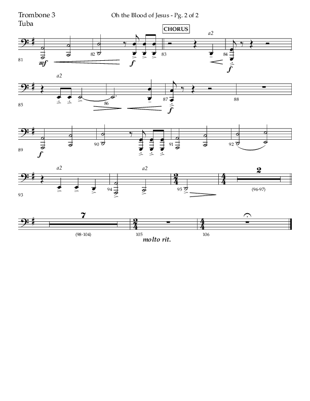 Oh The Blood Of Jesus (Choral Anthem SATB) Trombone 3/Tuba (Lifeway Choral / Arr. Kent Hooper / Arr. Phillip Keveren)