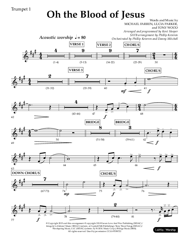 Oh The Blood Of Jesus (Choral Anthem SATB) Trumpet 1 (Lifeway Choral / Arr. Kent Hooper / Arr. Philip Keveren)