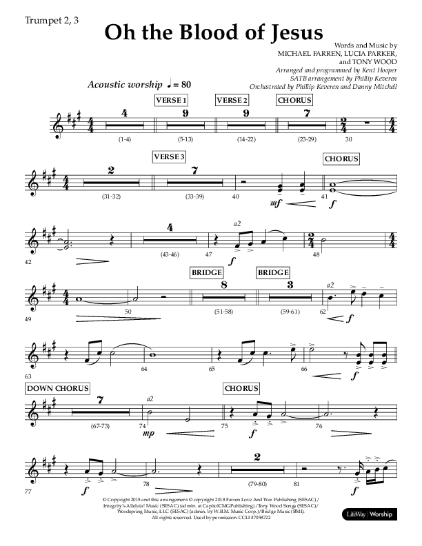 Oh The Blood Of Jesus (Choral Anthem SATB) Trumpet 2/3 (Lifeway Choral / Arr. Kent Hooper / Arr. Phillip Keveren)