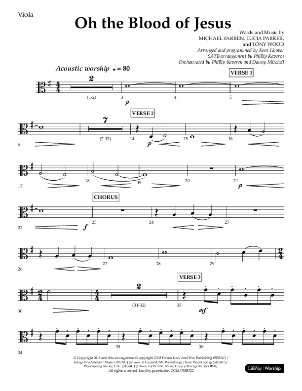 Oh The Blood Of Jesus (Choral Anthem SATB) Viola (Lifeway Choral / Arr. Kent Hooper / Arr. Philip Keveren)