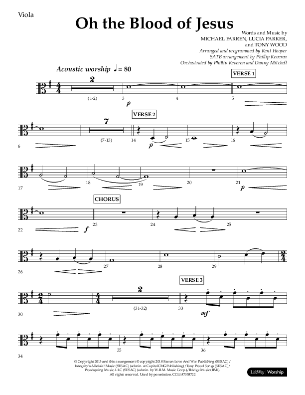 Oh The Blood Of Jesus (Choral Anthem SATB) Viola (Lifeway Choral / Arr. Kent Hooper / Arr. Phillip Keveren)