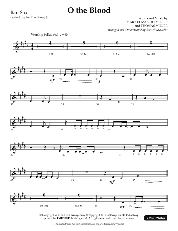 O The Blood (Choral Anthem SATB) Bari Sax (Lifeway Choral / Arr. Russell Mauldin)