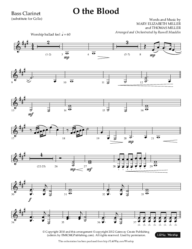 O The Blood (Choral Anthem SATB) Bass Clarinet (Lifeway Choral / Arr. Russell Mauldin)