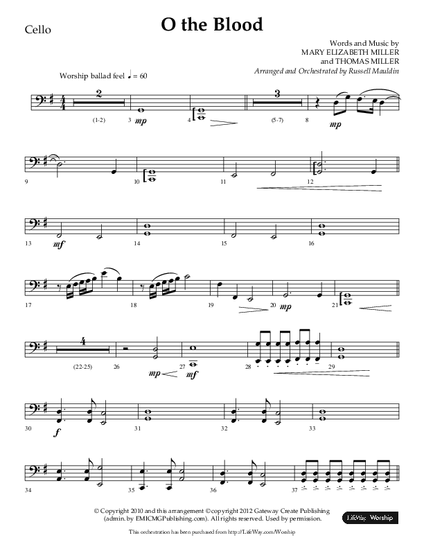 O The Blood (Choral Anthem SATB) Cello (Lifeway Choral / Arr. Russell Mauldin)
