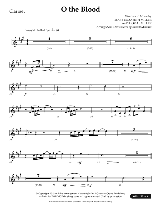 O The Blood (Choral Anthem SATB) Clarinet 1/2 (Lifeway Choral / Arr. Russell Mauldin)