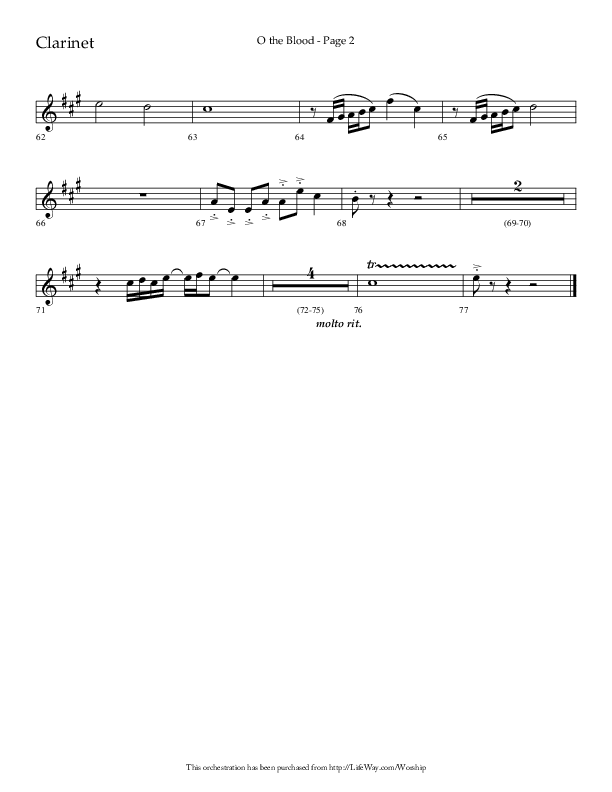 O The Blood (Choral Anthem SATB) Clarinet 1/2 (Lifeway Choral / Arr. Russell Mauldin)