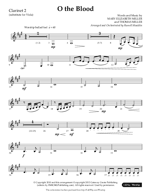 O The Blood (Choral Anthem SATB) Clarinet 1/2 (Lifeway Choral / Arr. Russell Mauldin)