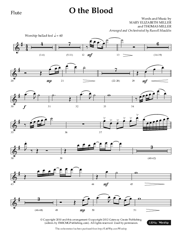 O The Blood (Choral Anthem SATB) Flute (Lifeway Choral / Arr. Russell Mauldin)