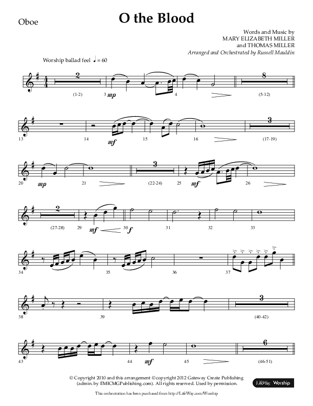 O The Blood (Choral Anthem SATB) Oboe (Lifeway Choral / Arr. Russell Mauldin)