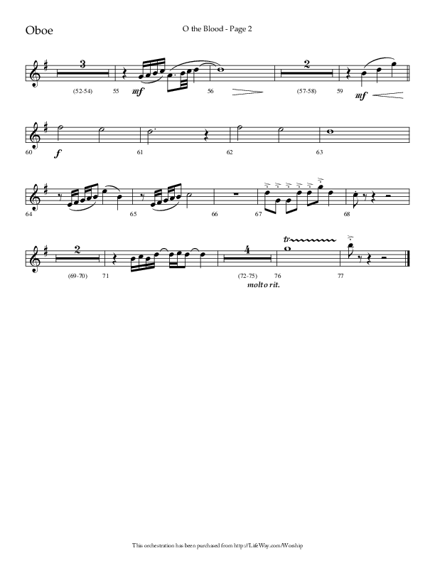 O The Blood (Choral Anthem SATB) Oboe (Lifeway Choral / Arr. Russell Mauldin)
