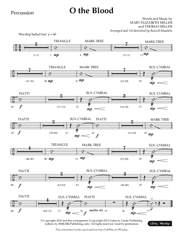 O The Blood (Choral Anthem SATB) Percussion (Lifeway Choral / Arr. Russell Mauldin)