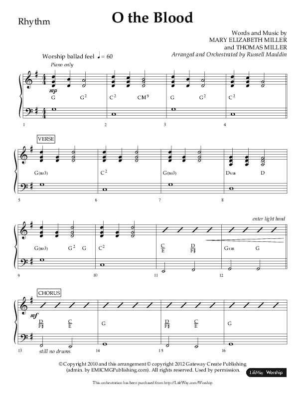 O The Blood (Choral Anthem SATB) Rhythm Chart (Lifeway Choral / Arr. Russell Mauldin)