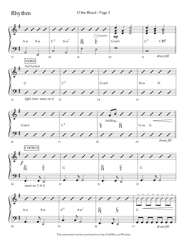 O The Blood (Choral Anthem SATB) Rhythm Chart (Lifeway Choral / Arr. Russell Mauldin)