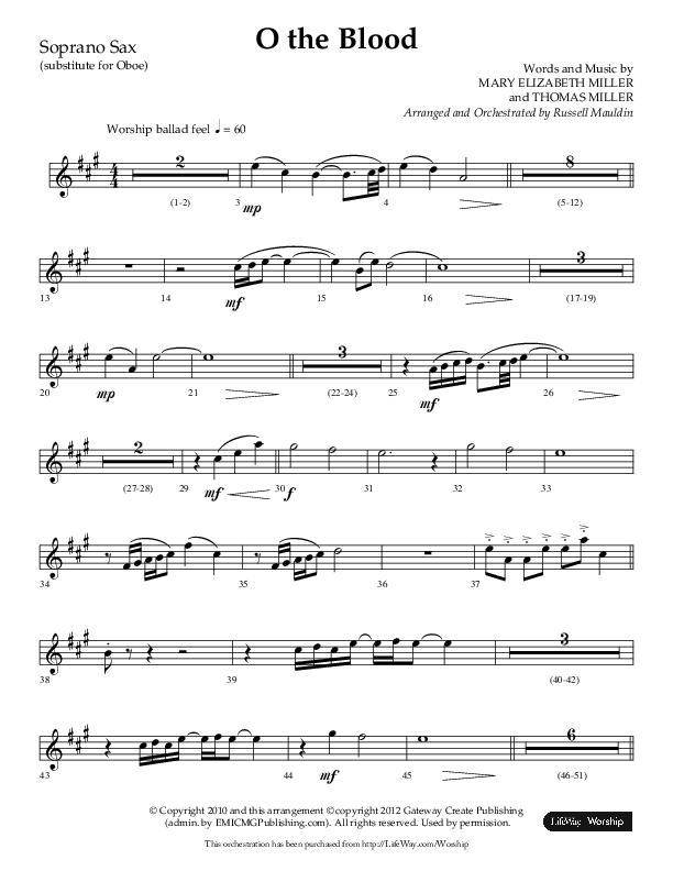 O The Blood (Choral Anthem SATB) Soprano Sax (Lifeway Choral / Arr. Russell Mauldin)