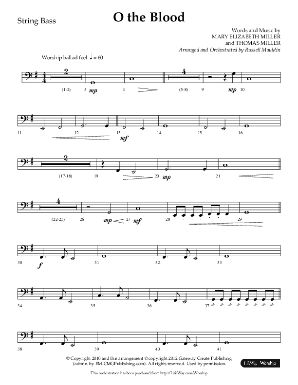 O The Blood (Choral Anthem SATB) String Bass (Lifeway Choral / Arr. Russell Mauldin)