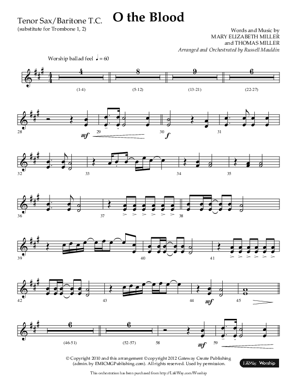 O The Blood (Choral Anthem SATB) Tenor Sax/Baritone T.C. (Lifeway Choral / Arr. Russell Mauldin)