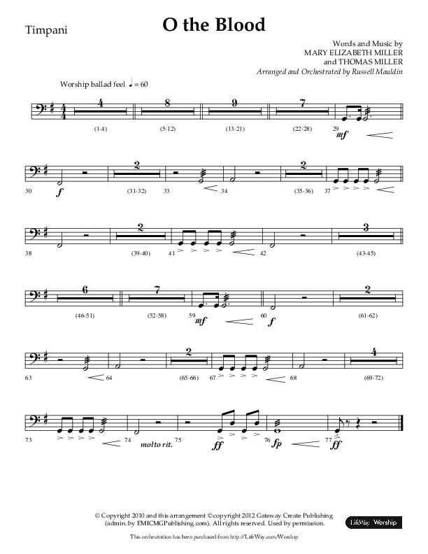 O The Blood (Choral Anthem SATB) Timpani (Lifeway Choral / Arr. Russell Mauldin)