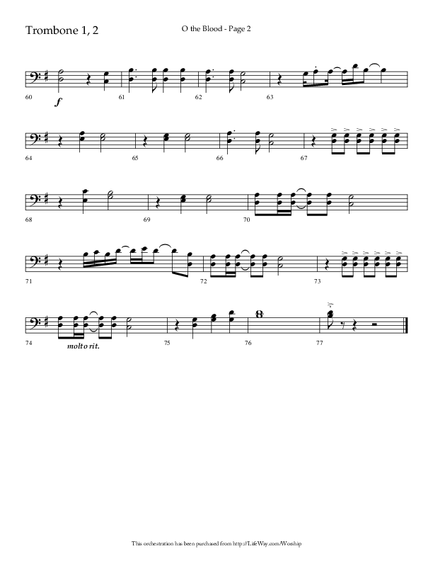 O The Blood (Choral Anthem SATB) Trombone 1/2 (Lifeway Choral / Arr. Russell Mauldin)