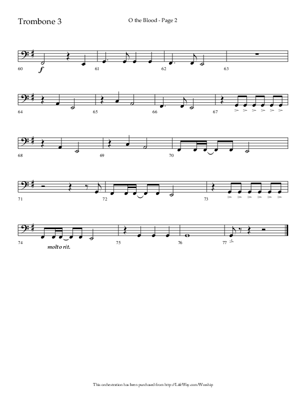 O The Blood (Choral Anthem SATB) Trombone 3 (Lifeway Choral / Arr. Russell Mauldin)