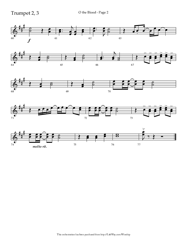 O The Blood (Choral Anthem SATB) Trumpet 2/3 (Lifeway Choral / Arr. Russell Mauldin)