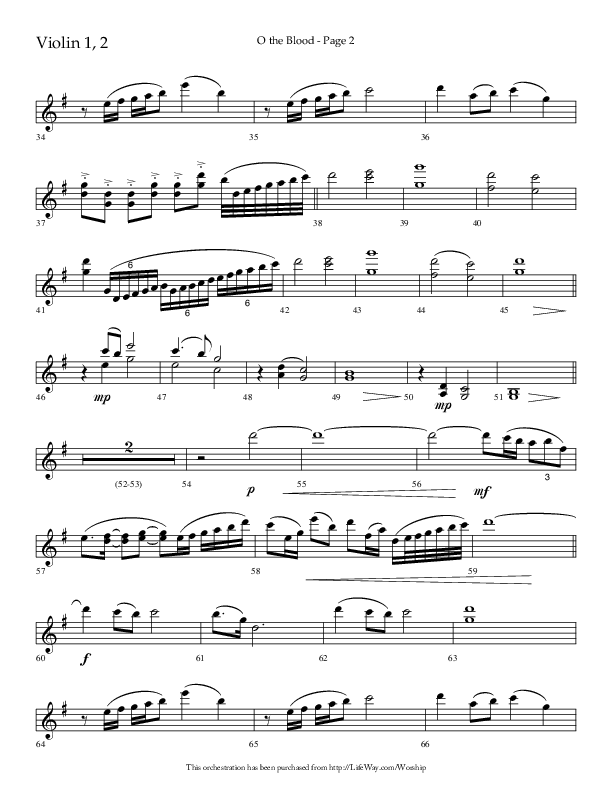 O The Blood (Choral Anthem SATB) Violin 1/2 (Lifeway Choral / Arr. Russell Mauldin)