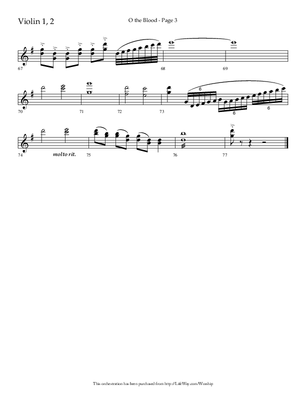 O The Blood (Choral Anthem SATB) Violin 1/2 (Lifeway Choral / Arr. Russell Mauldin)