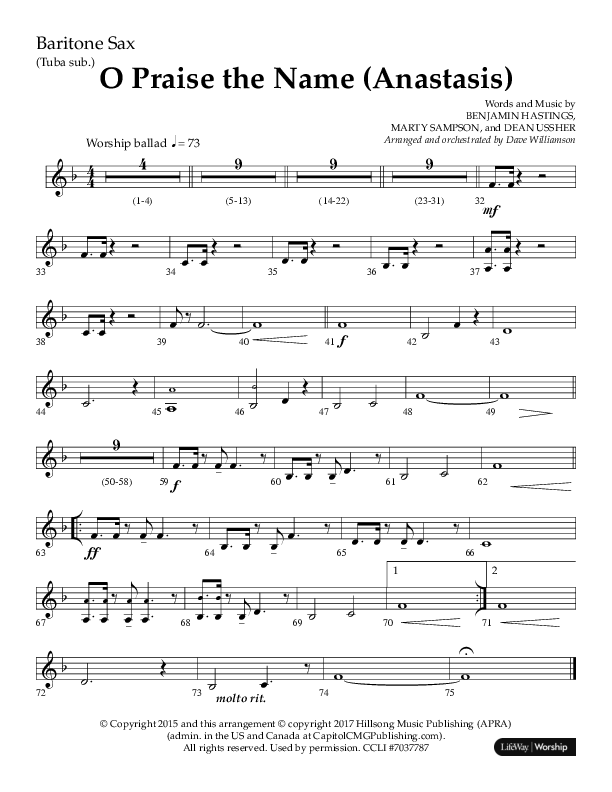 O Praise The Name (Anastasis) (Choral Anthem SATB) Bari Sax (Lifeway Choral / Arr. Dave Williamson)