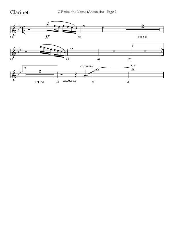 O Praise The Name (Anastasis) (Choral Anthem SATB) Clarinet 1/2 (Lifeway Choral / Arr. Dave Williamson)