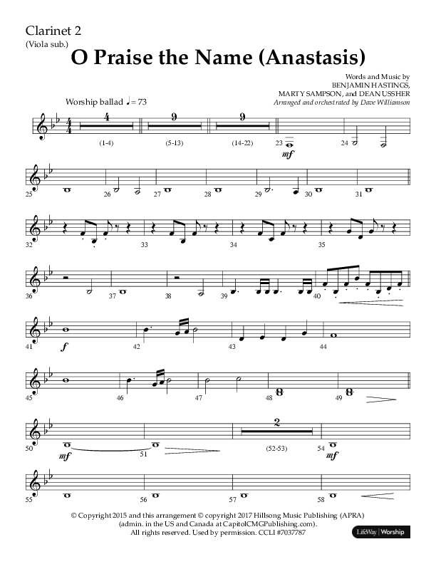 O Praise The Name (Anastasis) (Choral Anthem SATB) Clarinet 1/2 (Lifeway Choral / Arr. Dave Williamson)