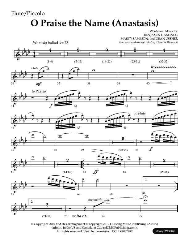 O Praise The Name (Anastasis) (Choral Anthem SATB) Flute/Piccolo (Lifeway Choral / Arr. Dave Williamson)