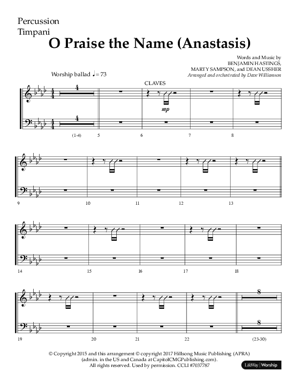 O Praise The Name (Anastasis) (Choral Anthem SATB) Percussion (Lifeway Choral / Arr. Dave Williamson)