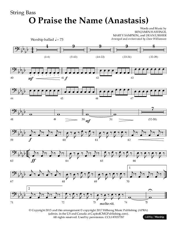 O Praise The Name (Anastasis) (Choral Anthem SATB) String Bass (Lifeway Choral / Arr. Dave Williamson)