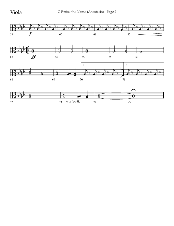 O Praise The Name (Anastasis) (Choral Anthem SATB) Viola (Lifeway Choral / Arr. Dave Williamson)