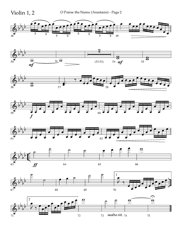 O Praise The Name (Anastasis) (Choral Anthem SATB) Violin 1/2 (Lifeway Choral / Arr. Dave Williamson)