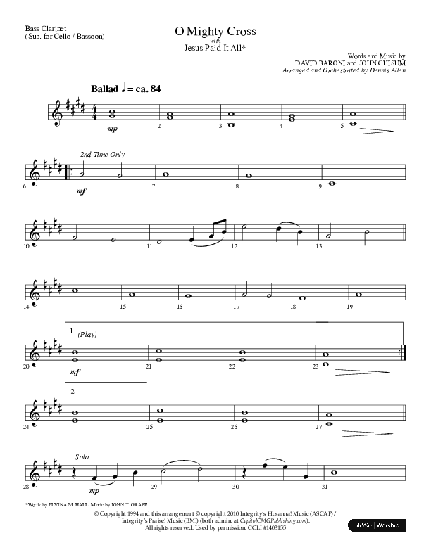 O Mighty Cross (Choral Anthem SATB) Bass Clarinet (Lifeway Choral / Arr. Dennis Allen)