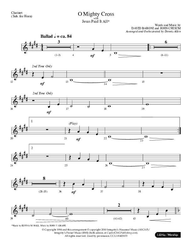 O Mighty Cross (Choral Anthem SATB) Clarinet (Lifeway Choral / Arr. Dennis Allen)