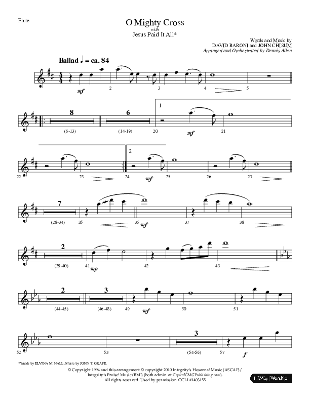 O Mighty Cross (Choral Anthem SATB) Flute (Lifeway Choral / Arr. Dennis Allen)