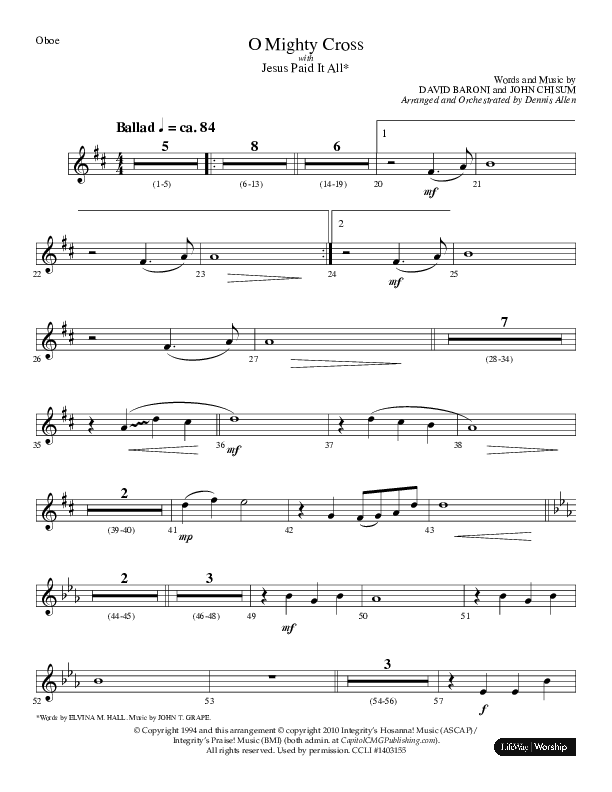 O Mighty Cross (Choral Anthem SATB) Oboe (Lifeway Choral / Arr. Dennis Allen)