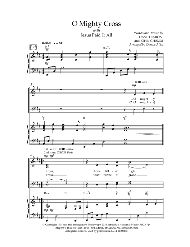 O Mighty Cross (Choral Anthem SATB) Anthem (SATB/Piano) (Lifeway Choral / Arr. Dennis Allen)