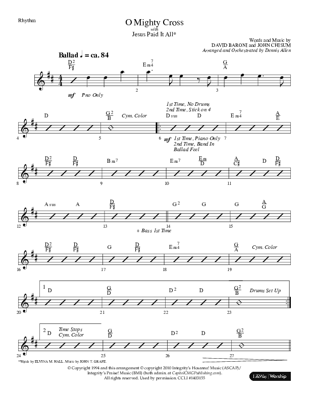 O Mighty Cross (Choral Anthem SATB) Rhythm Chart (Lifeway Choral / Arr. Dennis Allen)