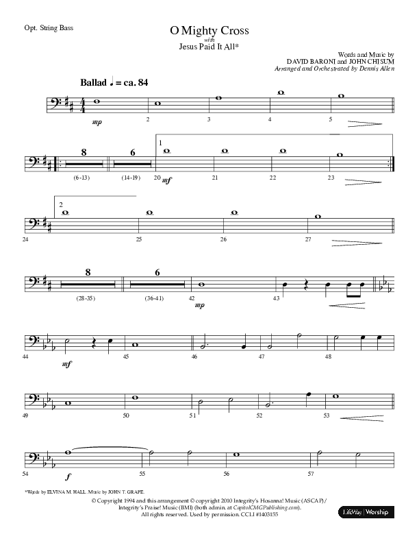 O Mighty Cross (Choral Anthem SATB) String Bass (Lifeway Choral / Arr. Dennis Allen)