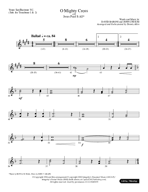 O Mighty Cross (Choral Anthem SATB) Tenor Sax/Baritone T.C. (Lifeway Choral / Arr. Dennis Allen)